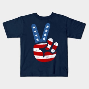 Peace Love Hand USA Flag Vintage Solid Kids T-Shirt